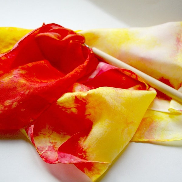 Wooden Wand and Streamer : Twirligig Fire (Natural Playsilk Toy)