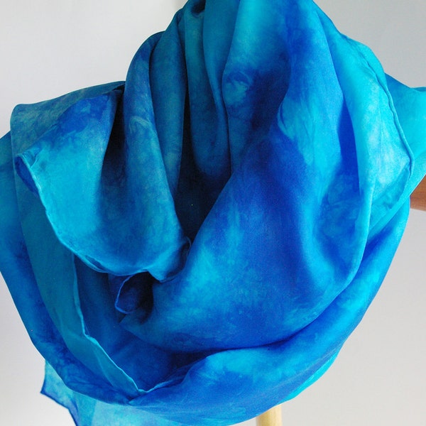 Long Blue Silk Scarf: Heart of the Ocean (Hand Dyed, 72 x 20 inches)