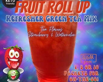 Refresher Tea Keto Energy Drink Mix Packets: FRUIT ROLL UP 0-Calorie Sugar-Free