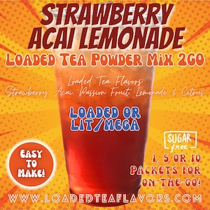 Loaded Tea Flavor Powder Energy Drink Mix Packets: STRAWBERRY ACAI LEMONADE 2GO