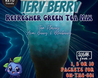 Refresher Tea Keto Energy Drink Mix Packets: VERY BERRY Zero Calorie Sugar-Free
