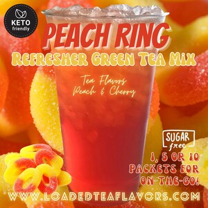 Refresher Tea Keto Energy Drink Mix Packets: PEACH RING Zero Calorie Sugar-Free
