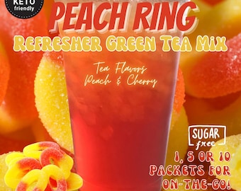 Refresher Tea Keto Energy Drink Mix Packets: PEACH RING Zero Calorie Sugar-Free