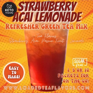 Refresher Tea Keto Energy Drink Mix Packets: STRAWBERRY ACAI LEMONADE Sugar-Free
