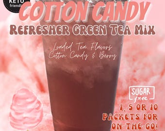 Refresher Tea Keto Energy Drink Mix Packets: COTTON CANDY 0-Calorie Sugar-Free