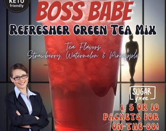 Refresher Tea Keto Energy Drink Mix Packets: BOSS BABE Zero Calorie Sugar-Free