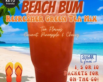 Refresher Tea Keto Energy Drink Mix Packets: BEACH BUM Zero Calorie Sugar-Free