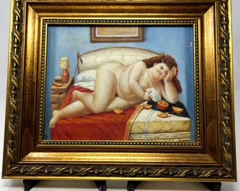 Naked Woman Lounging and Posing Oil Painting on Wood, 13x15