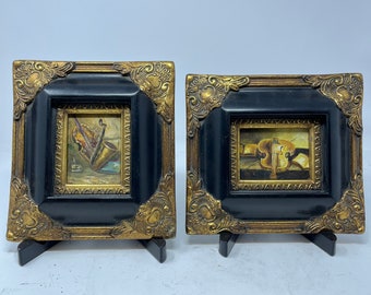 violin music classical oil painting 6x7 pair