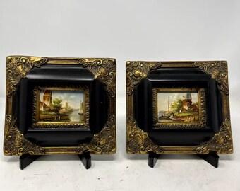 Scenery Buildings Landscape pair oil paintings 6x7 on wood