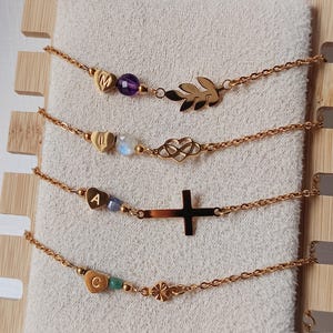 Bracelet initiale et pierre de naissance pour femme, bracelet personnalisé pour femme, bracelet acier inoxydable doré, cadeau pour femme