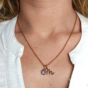 Collier initiale lettre et pierre de naissance en acier inoxydable pour femme, collier avec pendentif pour femme, collier prénom alphabet