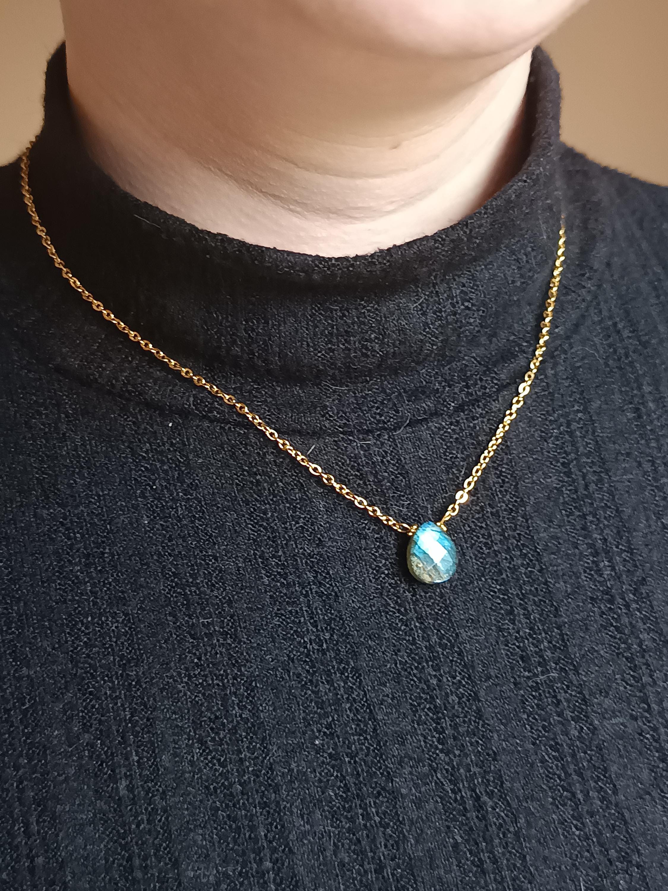Collier Pendentif En Argent Avec Labradorite - Pierre Couleur Rare - Neuf Sans Emballage