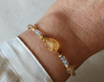 Armband met citrien en labradoriet voor dames, armband van natuursteen, boho-sieraden, cadeau voor vrouwen