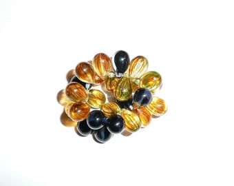 Wonderful Czech Glass Drop Beads - Yellow Gold & Blue Mix 6x9mm