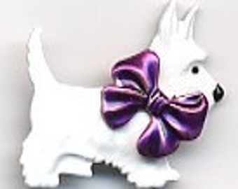 Cute White Westie Dog with Big Bow Metal Button