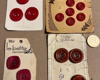 Lot of Vintage Carded Reddish Plastic Buttons