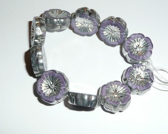 Cool Hibiscus Flower Beads - Thistle Color w/ Silver Finish - Czech Glass Beads 14mm