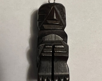 Hand Carved Vintage Ebony Tall Tiki Man Pendant 40mmx16mm