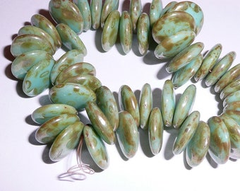 Beautiful Sage Colored Lentil Beads - Picasso Finish 12mm Czech Glass Beads