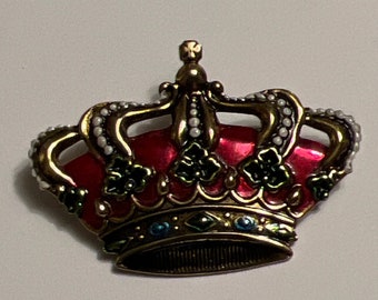 Royal Treatment  With This  Ornate Metal Crown Button Purple or Red Crown