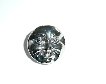 Awesome Silver Metallic Czech Glass Moon Face Shank Button - 18mm