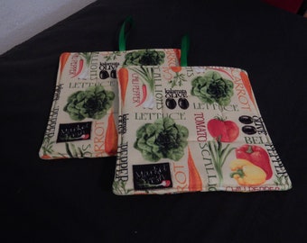 Pot Holders vegetables carrots peppers lettuce  set of two Square