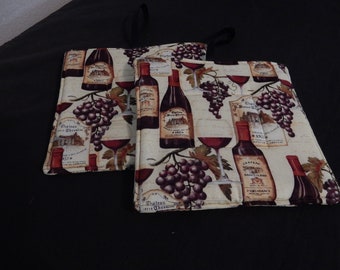 Pot Holders Wine Wine Bottles Square set of two