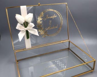 Caja de chocolate de vidrio con adornos florales, Caja de chocolate de vidrio vacía, Caja de chocolate de compromiso, Caja de promesa, Caja de vidrio para obsequios, Recuerdos de boda,