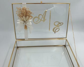 Caja de chocolate de vidrio con adornos florales, Caja de chocolate de vidrio vacía, Caja de chocolate de compromiso, Caja de promesa, Caja de vidrio para recuerdo, Recuerdos de boda,