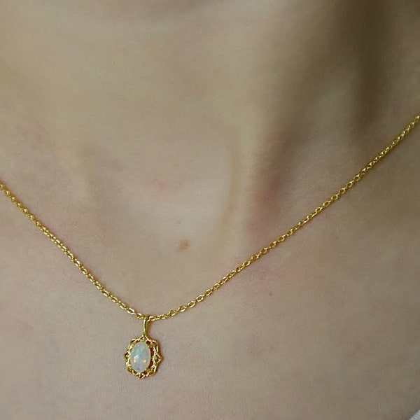 Teardrop Opal Necklace, Dainty Opal Necklace, October Birthstone, Tiny Delicate Necklace, Bridesmaid Gifts, Gift for Her, Minimalist,