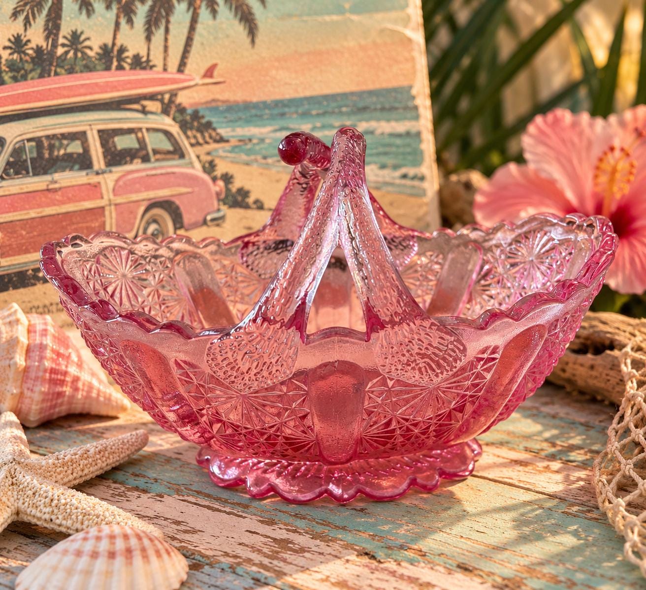 Fenton Daisy Button Glass Basket - Etsy
