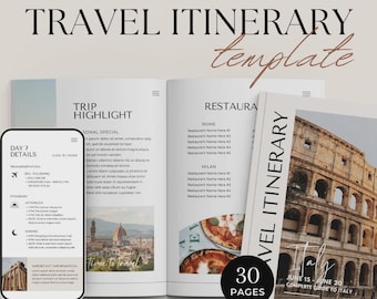 Travel Itinerary Template | Trip Itinerary | Printable Travel Guide | Travel Agent Planner | Canva Templates | Mobile Travel Planner
