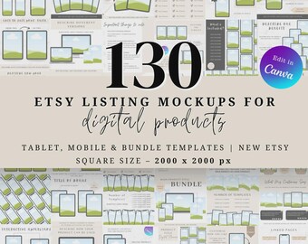 Etsy Listing Mockup Templates, PLR + MRR, PLR Digital Product Mockups, Canva Listing Templates, Sell on Etsy Shop, Digital Planner Mockup