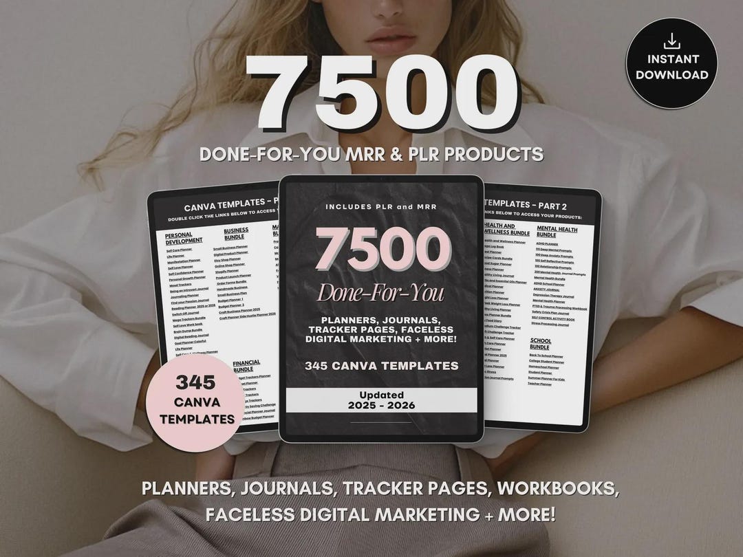 7500 Done for You PLR MRR Digital Canva Template Bundle, 2025 2026 ...