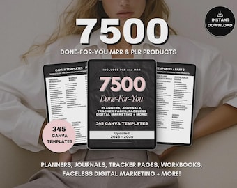 7500 Done For You PLR MRR Digital Canva Template Bundle, 2025 2026 Digital DFY Templates, Planners, Journals, Trackers, 100% Resell Rights