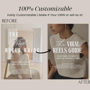 May include: Image showcasing a guide titled "The Viral Reels Guide" with the text "Everything you need to level up your reel game!" The image is 100% customizable and shows a before and after example.