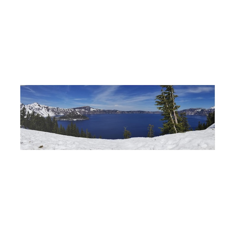 Crater Lake in Spring Panorama on Matte Stretched Canvas