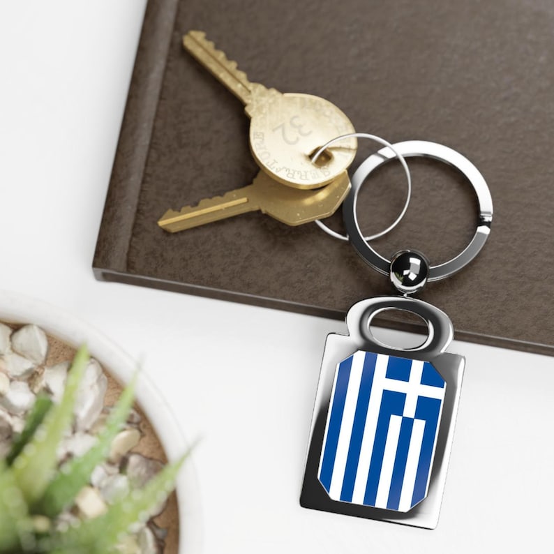 Greek Flag Rectangle Keyring