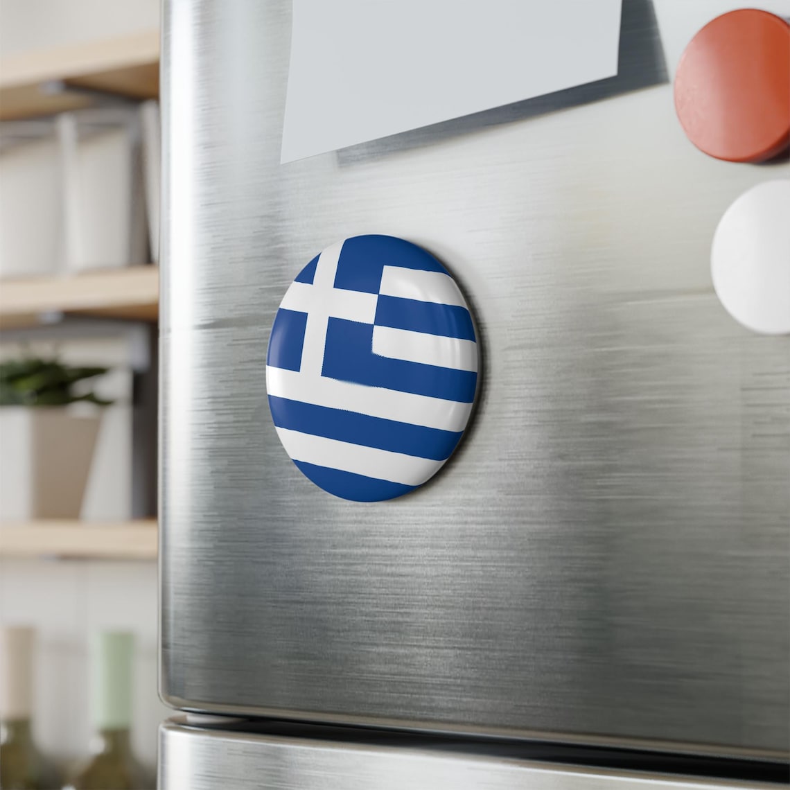 Greek Flag Round Button Magnet
