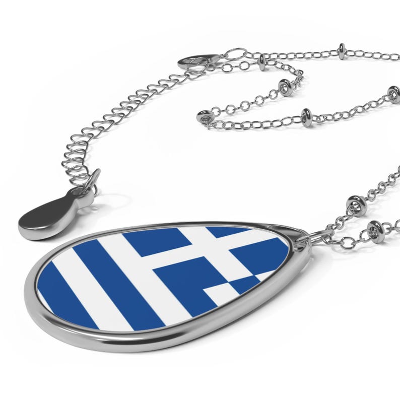 Greek Flag Oval Necklace