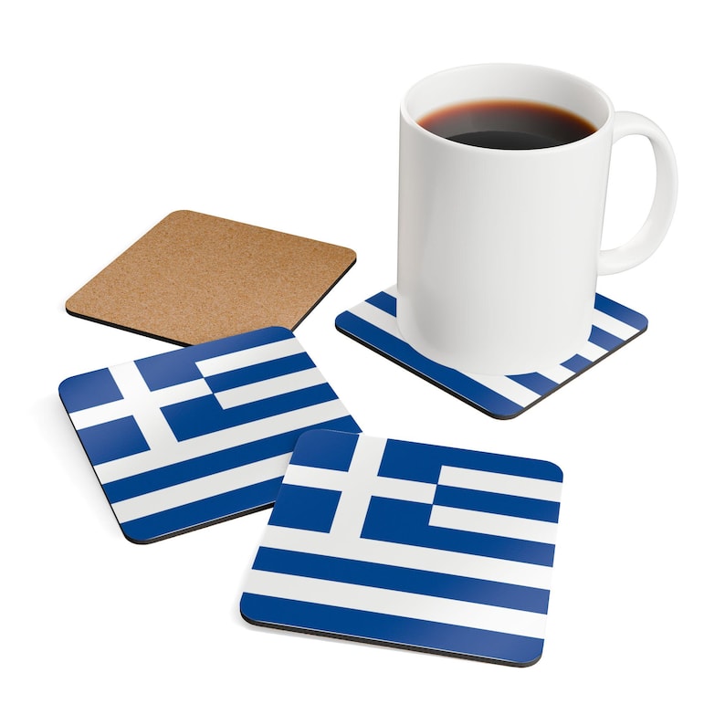 Greek Flag Corkwood Coaster Set