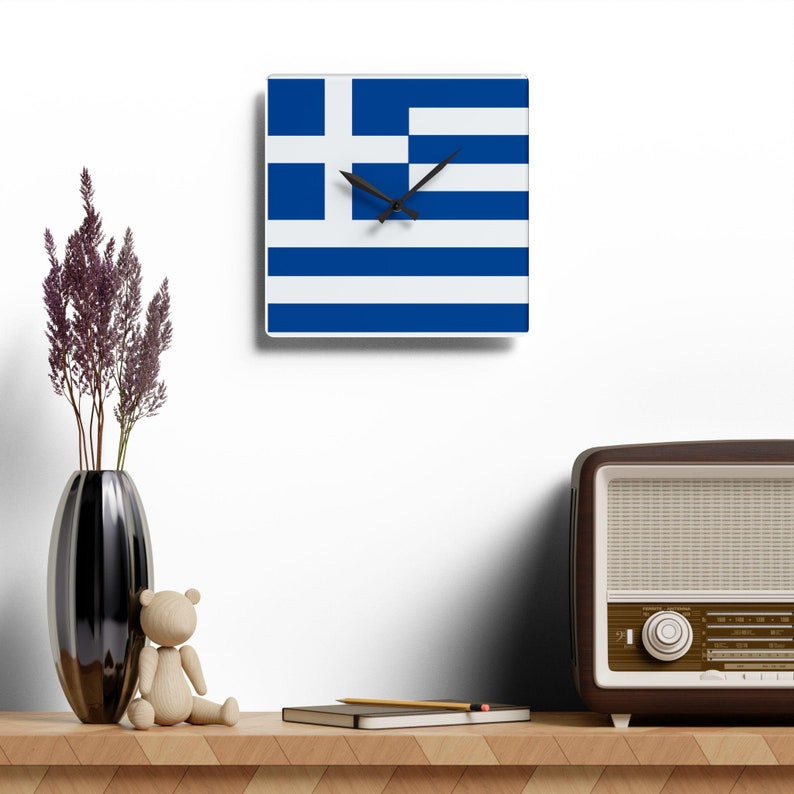 Greek Flag Acrylic Wall Clock