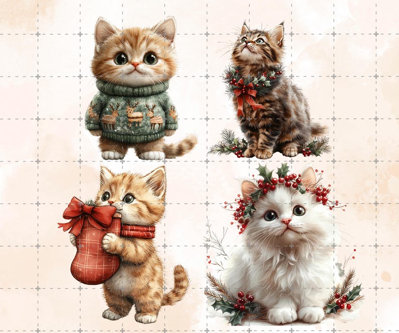 40 PNG Christmas Cat Clipart Bundle Holiday Cat Illustrations – Digital ...