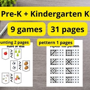 Pre-k + Kindergarten Kits Worksheets Educational Games for Children ...