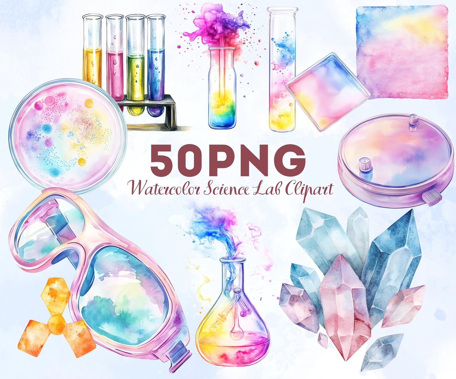 50 Watercolor Science Lab Clipart PNG Chemistry Clipart Colorful ...