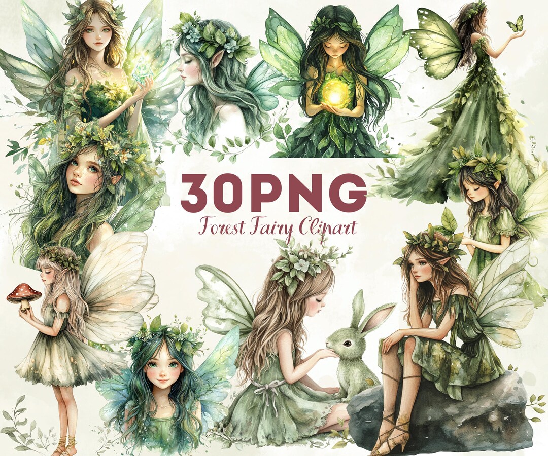 Forest Fairy Clipart PNG, Fantasy Fairy Bundle, Woodland Magic Art Set ...