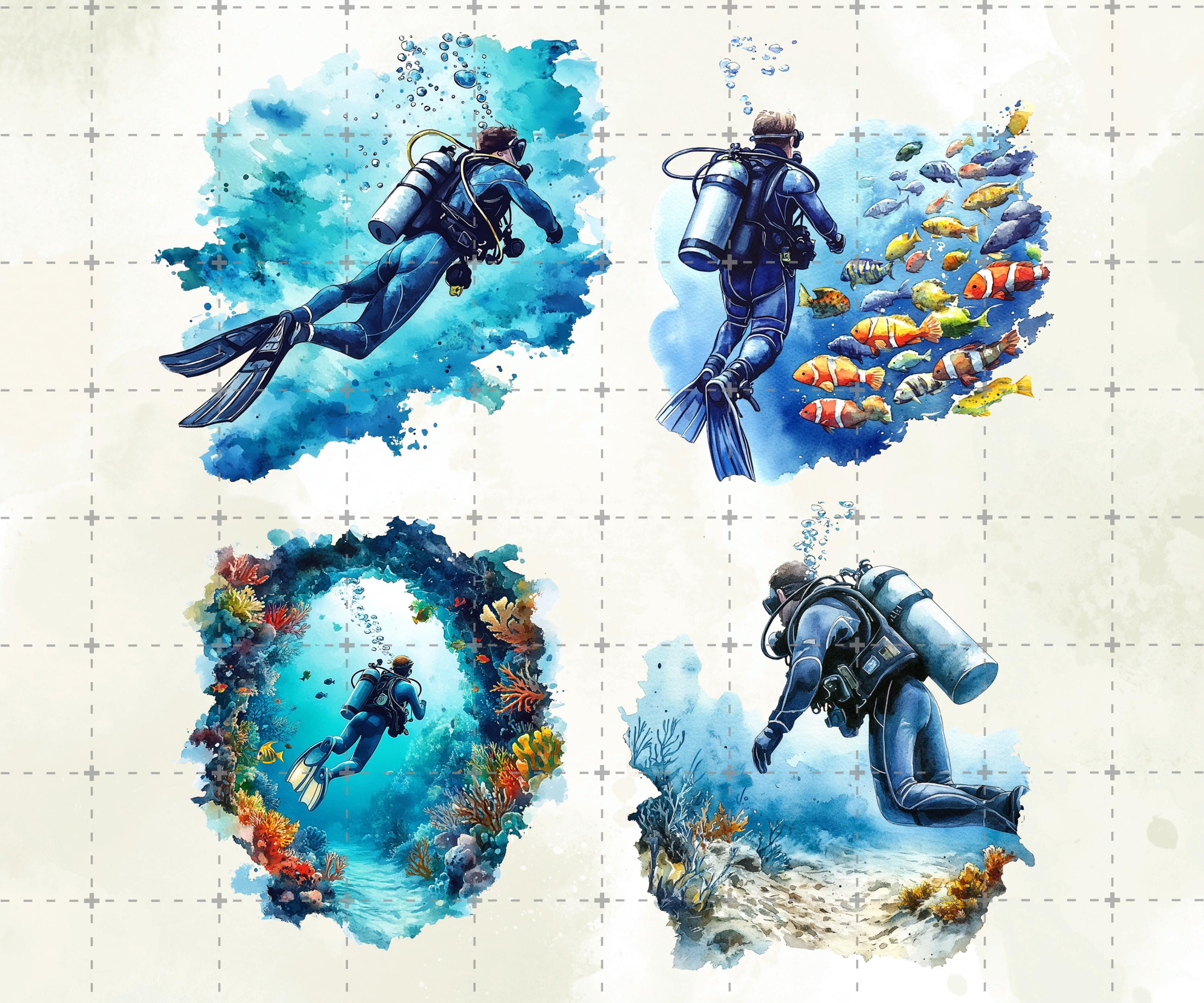 Scuba Diving Clipart PNG, Ocean Underwater Bundle, Diver Graphics Set ...