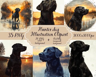 35 PNG Hunter Watercolor Dog Clipart Black Labrador Illustration