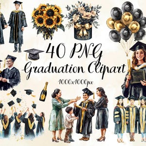 Graduation Clipart Bundle: 40 PNG Grad Cap & Diploma Digital Download